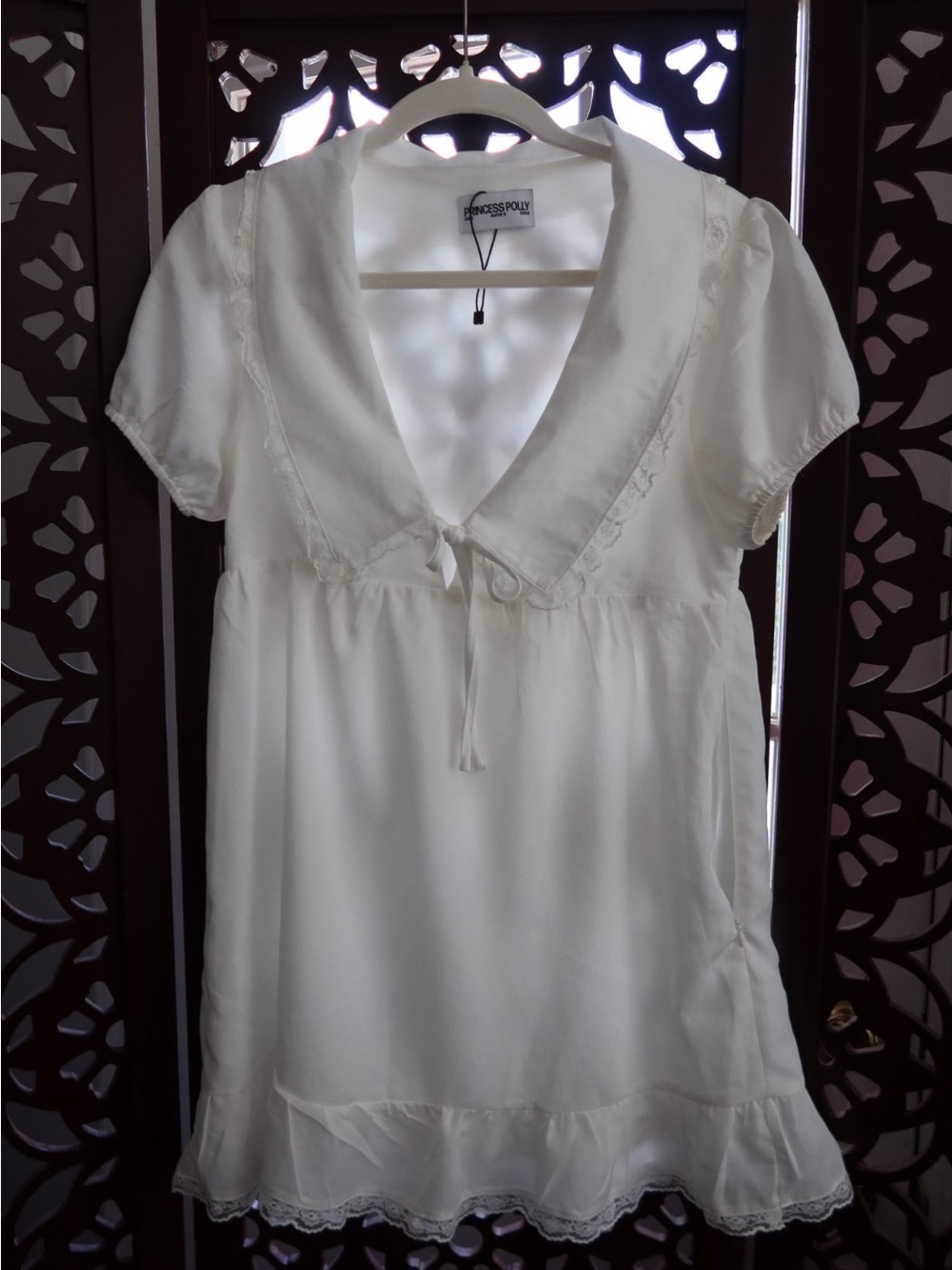 Princess Polly Cream V-Neck Tie-Front Tunic